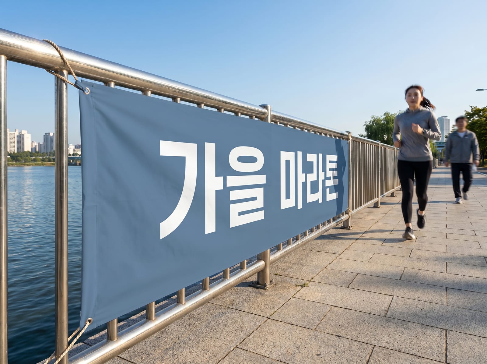 야외 행사 펜스에 설치된 가로 현수막