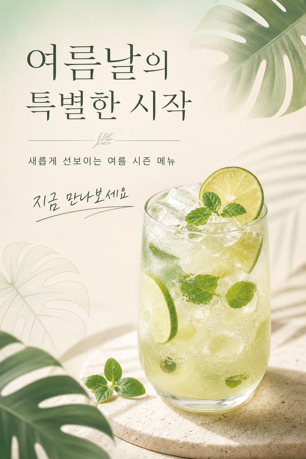 한 줄 프롬프트로 생성한 카페 여름 신메뉴 전단지 시안