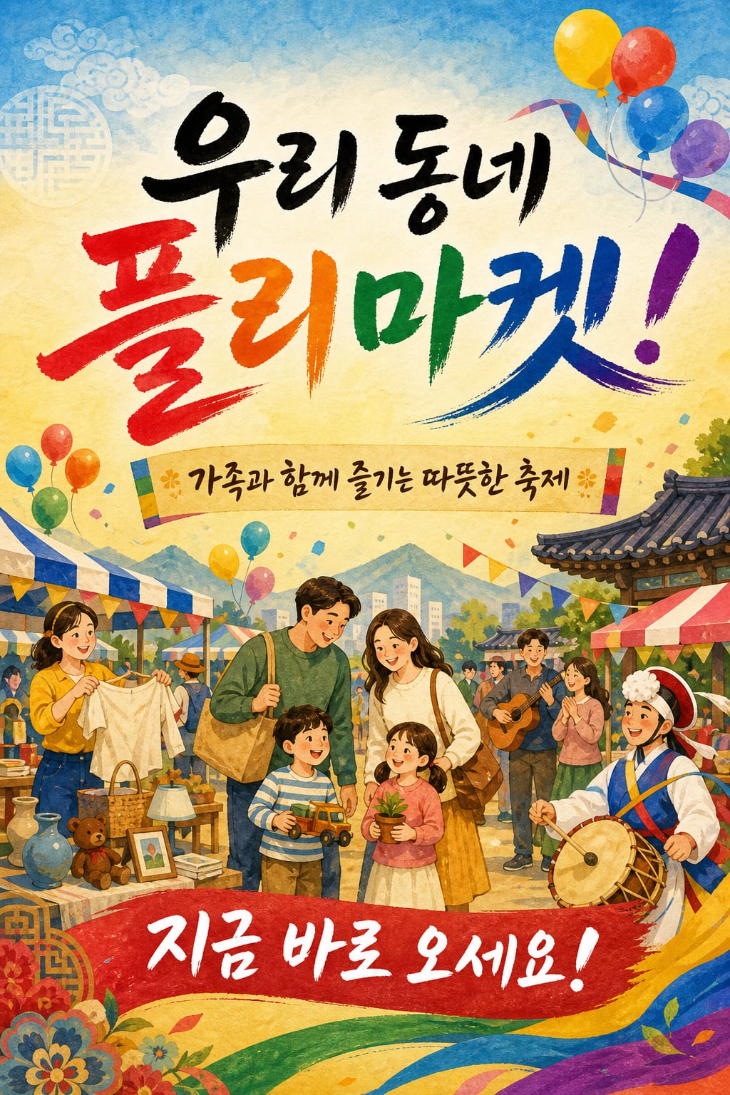 한 줄 프롬프트로 생성한 동네 플리마켓 행사 안내 전단지 시안