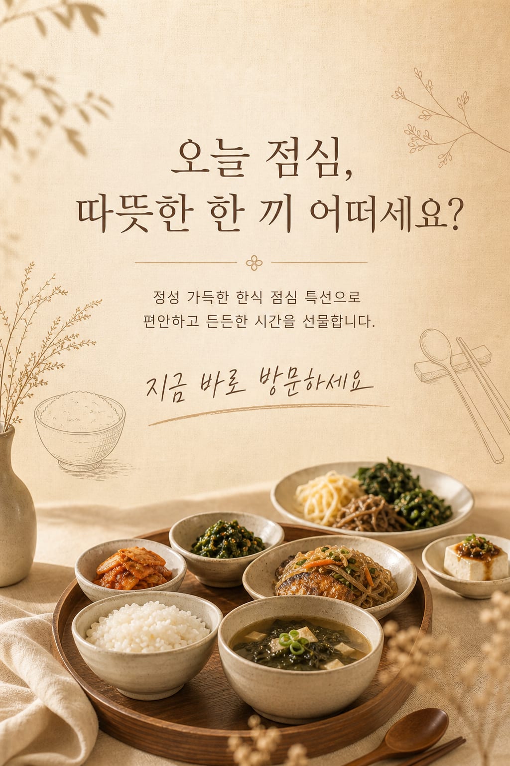 한 줄 프롬프트로 생성한 한식당 점심특선 메뉴 전단지 시안