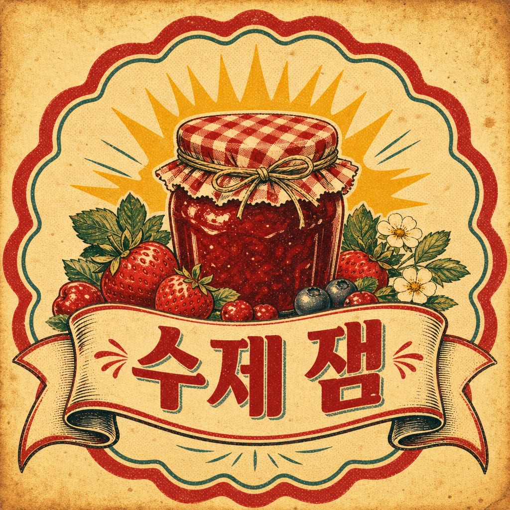 한 줄 프롬프트로 생성한 수제 잼 병 라벨 스티커 시안
